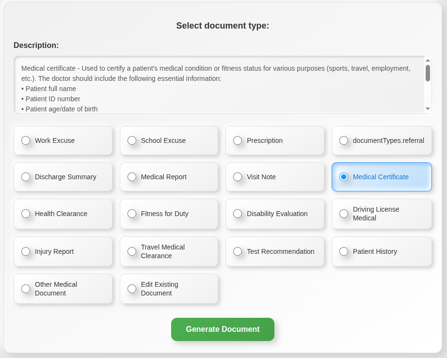 Document Type Selection